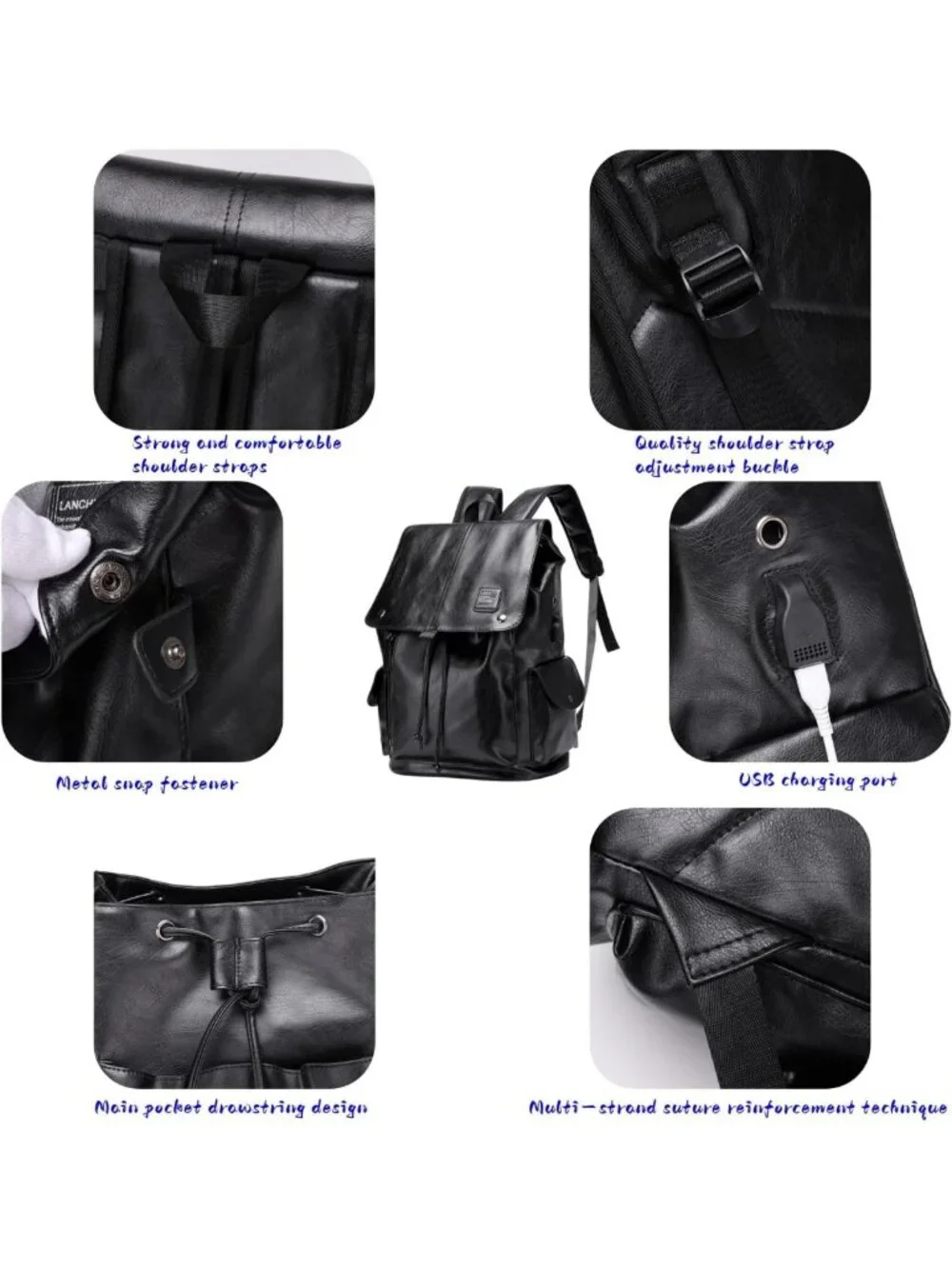 Stylish Waterproof Leather Backpack with USB Charging Port for Work & Travel